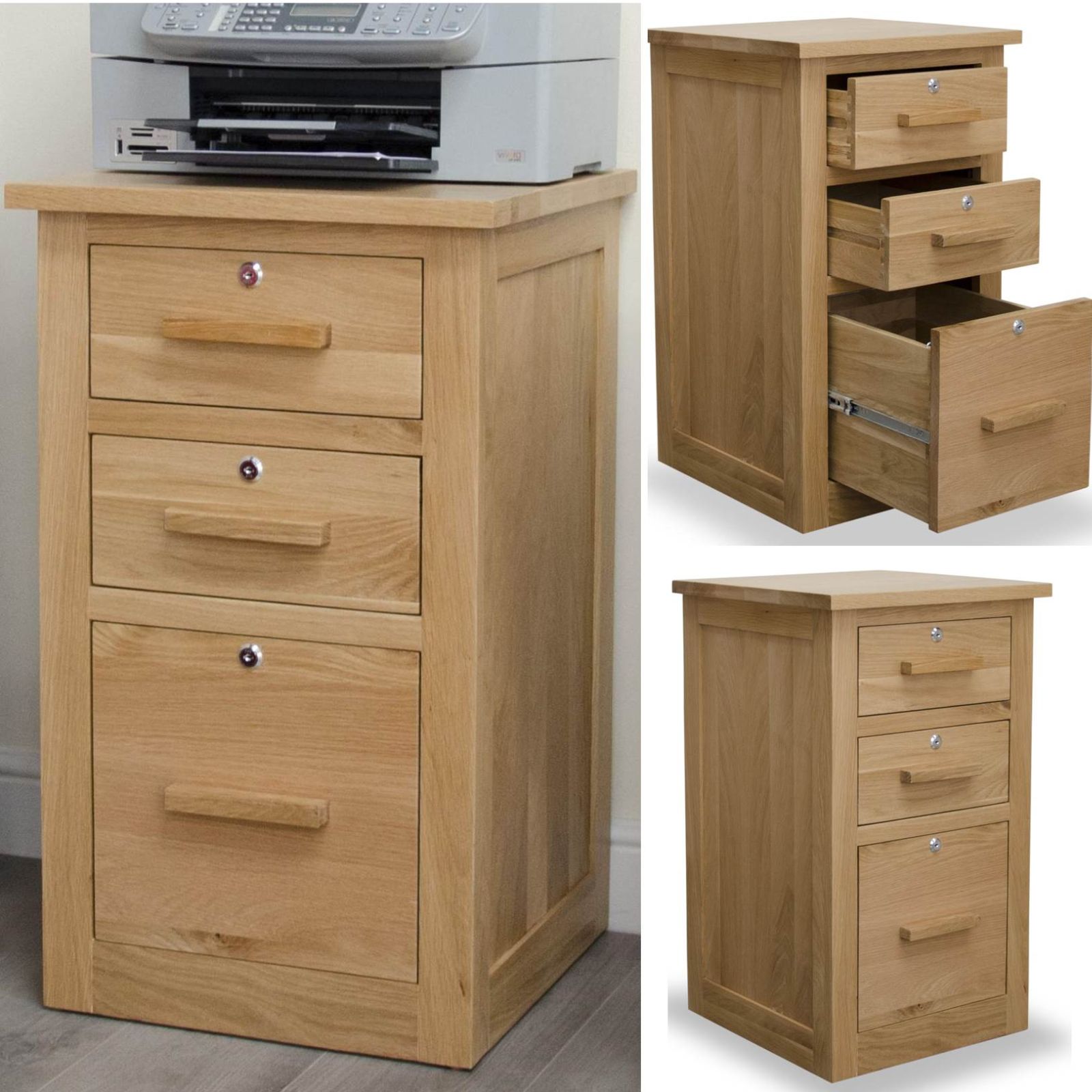 Arden solid oak furniture three drawer storage filing with locks